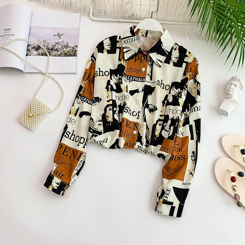 Рубашка женская с длинным рукавом и принтом| |