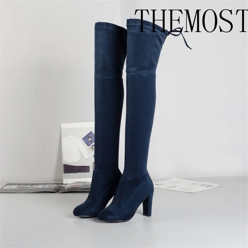Женские ботфорты из искусственной замши на высоком каблуке|thigh high boots stretch|suede