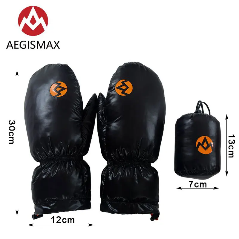BLACK AEGISMAX унисекс Зимние теплые нейлоновые 95% белые перчатки с гусиным пухом, полный варежки с прорезями для пальцев для катания на лыжах, сноуборде, велосипеде, пеших прогулок, кемпинга - Цвет: BLACK