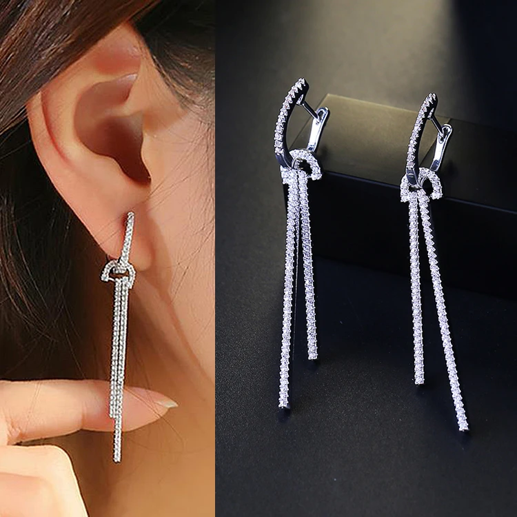 2017 новые Популярные Посеребренные Длинные линии Висячие серьги микро проложить