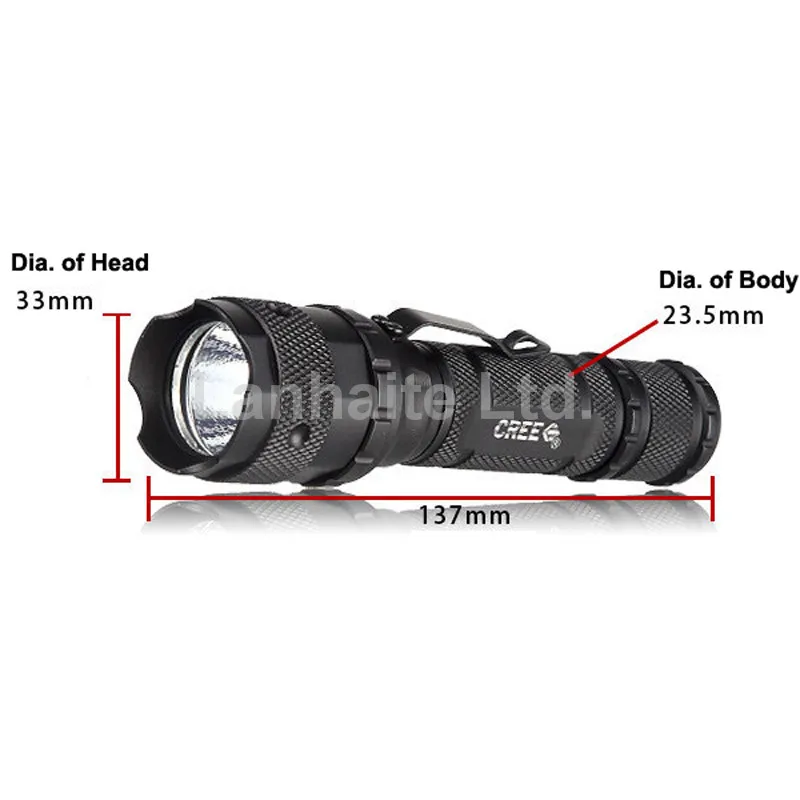 Фонарик Hugsby P4 Cree светодиодный 250 люмен 3 режима черный (1x18650/2x16340 / 2x CR123)|flashlight reader|led