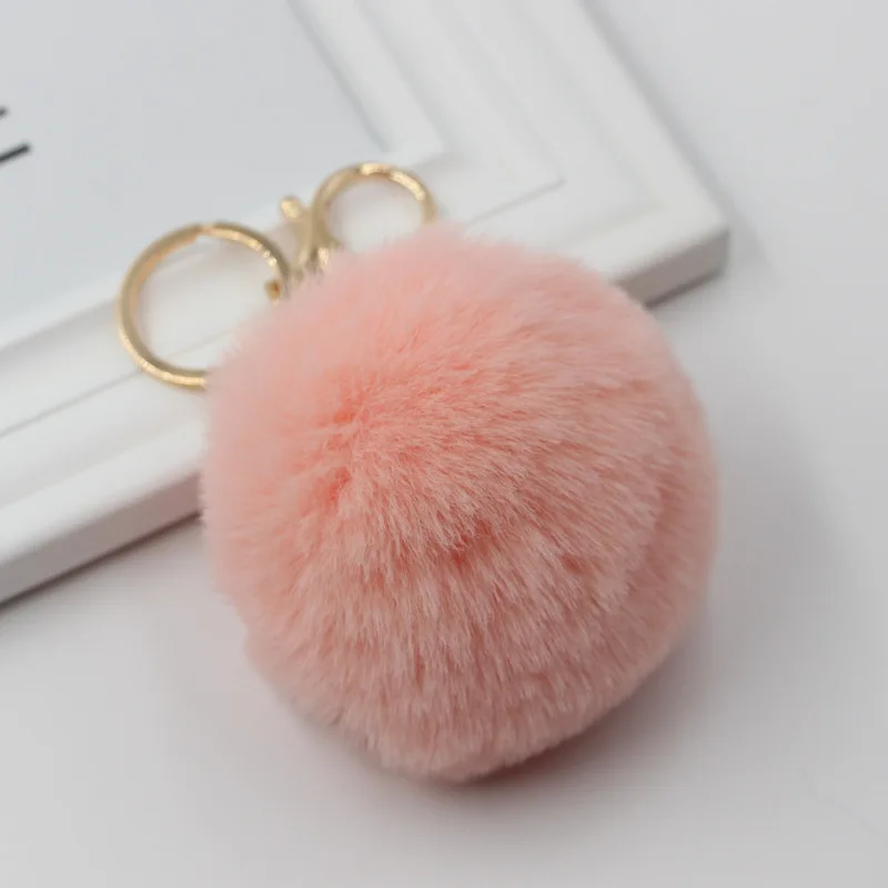 light pink Милый розовый меховой брелок с помпоном искусственный мех мяч брелок пушистый помпон брелок сумка кольцо для колец с шармами для женщин CE05010/5 - Цвет: light pink