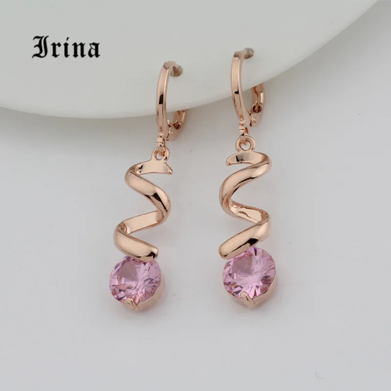 Pink Irina Новые Модные Позолоченные Спиральные серьги 9 видов цветов круглой огранки кубического циркония Висячие серьги ювелирные изделия - Окраска металла: Pink