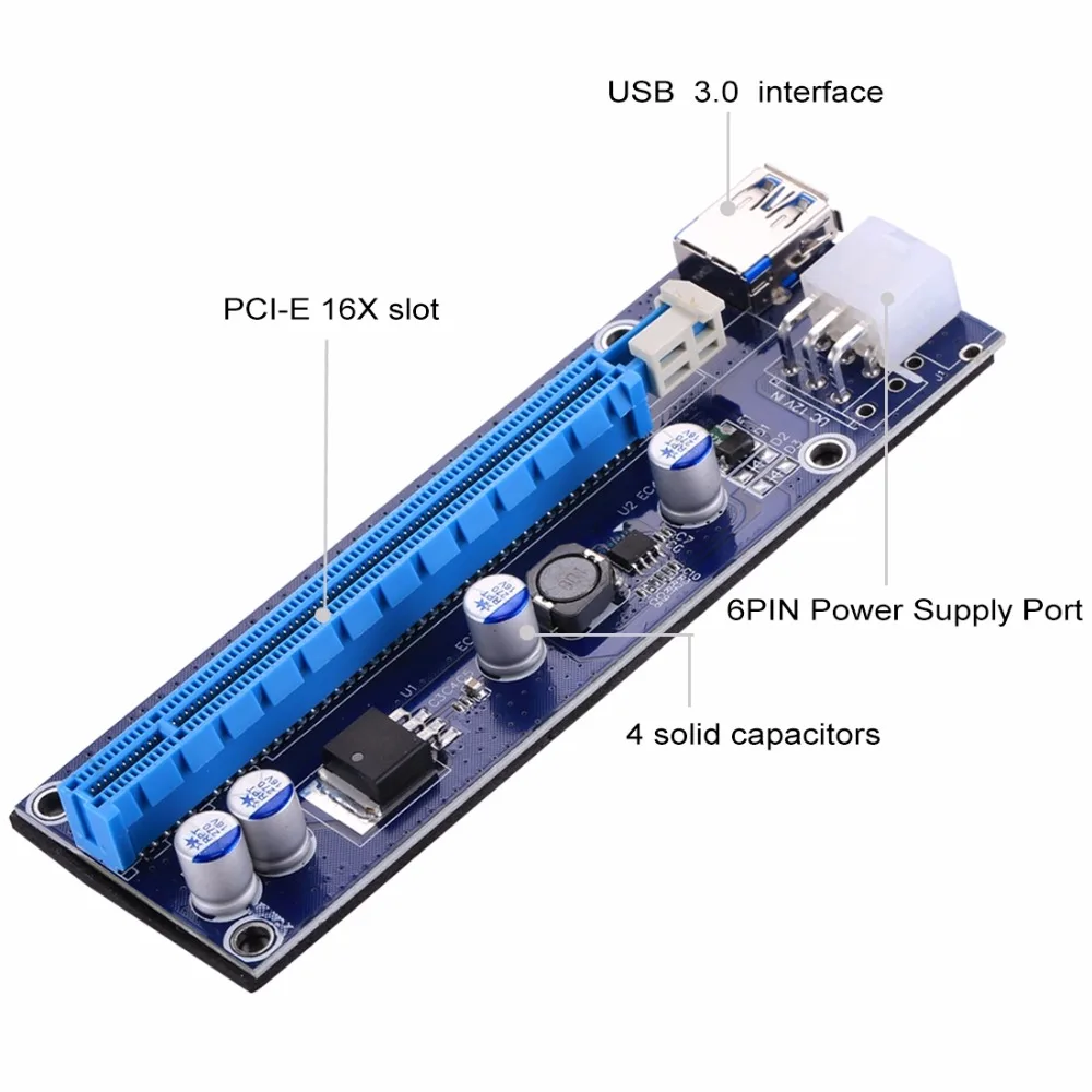 USB 3 0 PCI-E Express 1 удлинитель адаптер для карты 6 Pin кабель питания подходит 1x 4x 8x 16x