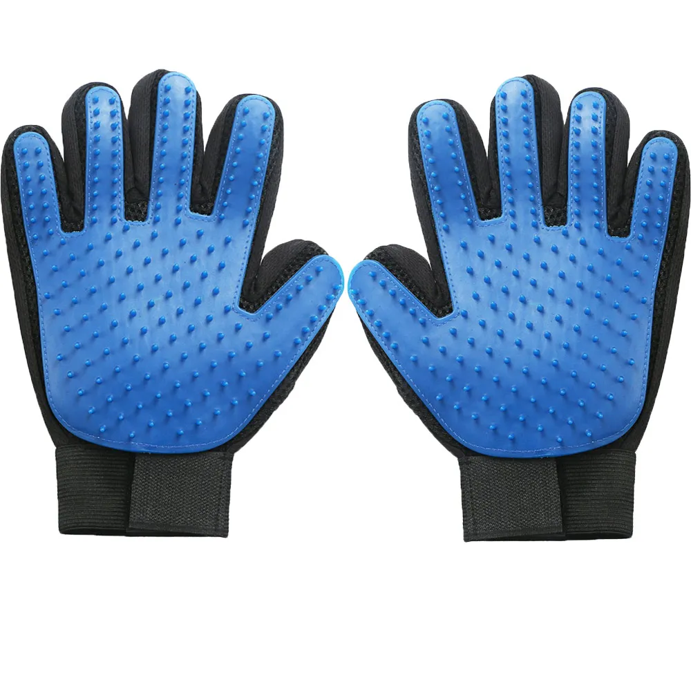 Blue Перчатка для шерсти домашних животных, расческа, стрижка кошек и собак, перчатка для чистки волос, Массажная щетка для удаления волос, товары для животных, аксессуары для кошек - Цвет: Blue