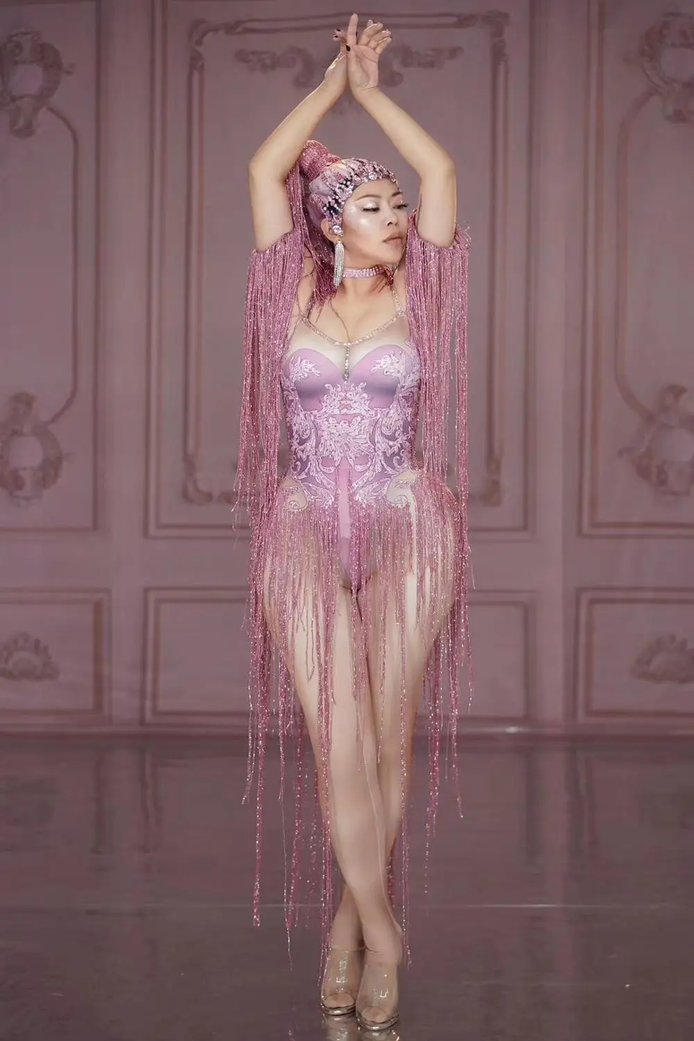 Барный ночной клуб женский певец сценическая одежда стрейчевый розовый