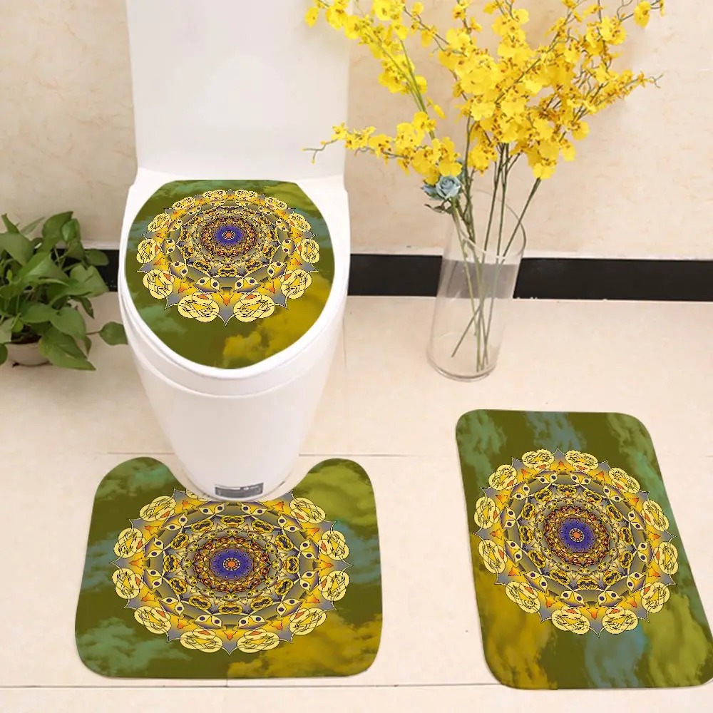 3pcs/set Mandala Printing Toilet Seat Cover Flannel Fabric Case India Bathroom Door Non-slip Mat Home Decor | Дом и сад