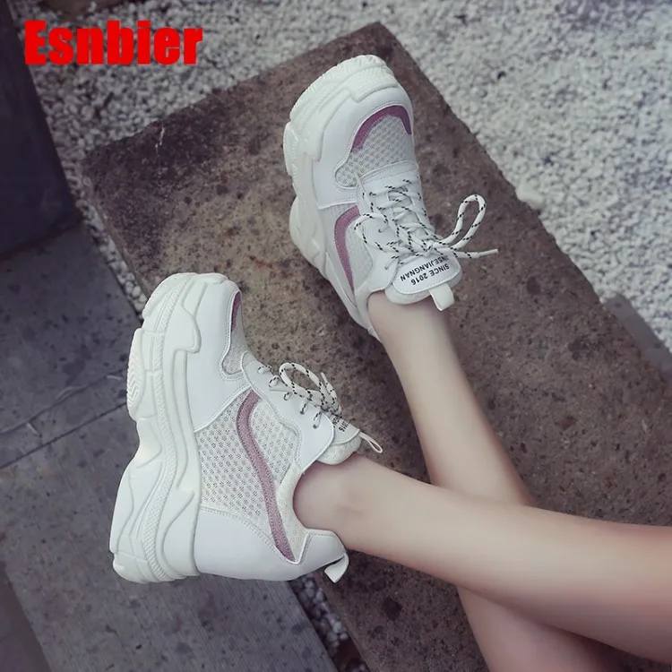 

Women Sneakers Fashion Women Height Increasing Breathable mesh Lace-Up Wedges Sneakers Platform Shoes Woman Casual Shoes