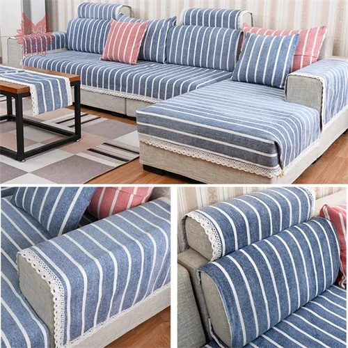 Blue per pic Современный стиль, кофейный, серый, фиолетовый, синель, в полоску, жаккард, хлопок, чехол для дивана, fundas de sofa, секционный диван, мебель, чехол SP5574 - Цвет: Blue per pic