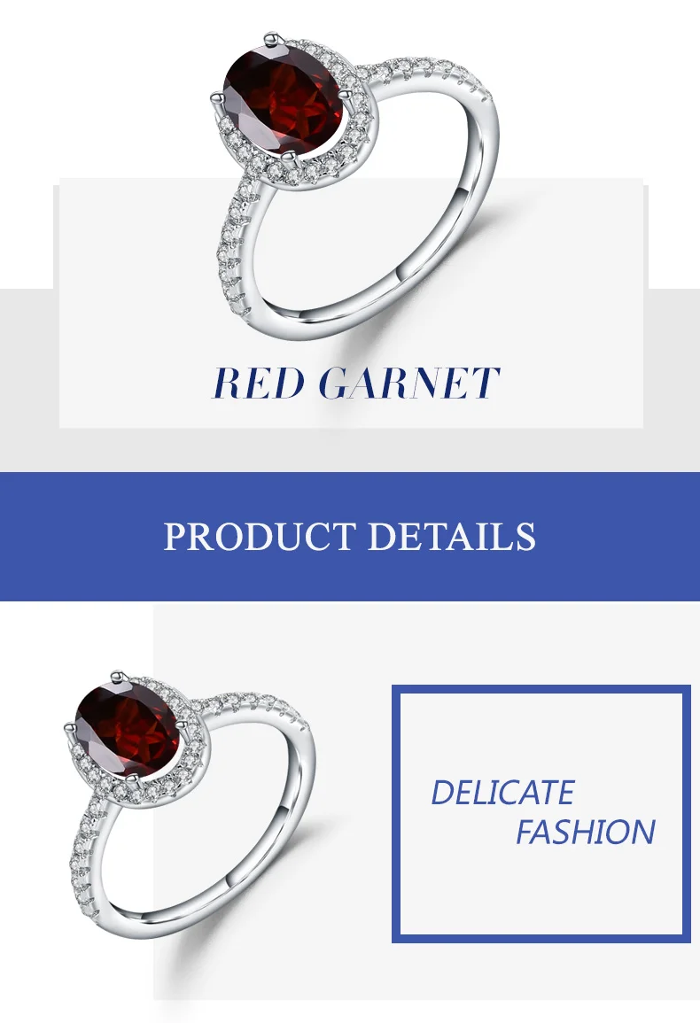 Gem's Ballet 1.47Ct Овальный натуральный красный гранат 925 пробы Серебряный Драгоценный Камень Свадебные обручальные кольца для женщин хорошее ювелирное изделие