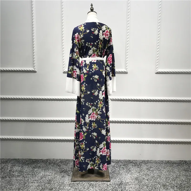 Платье кимоно с цветочным принтом Abaya мусульманское платье хиджаб для женщин в