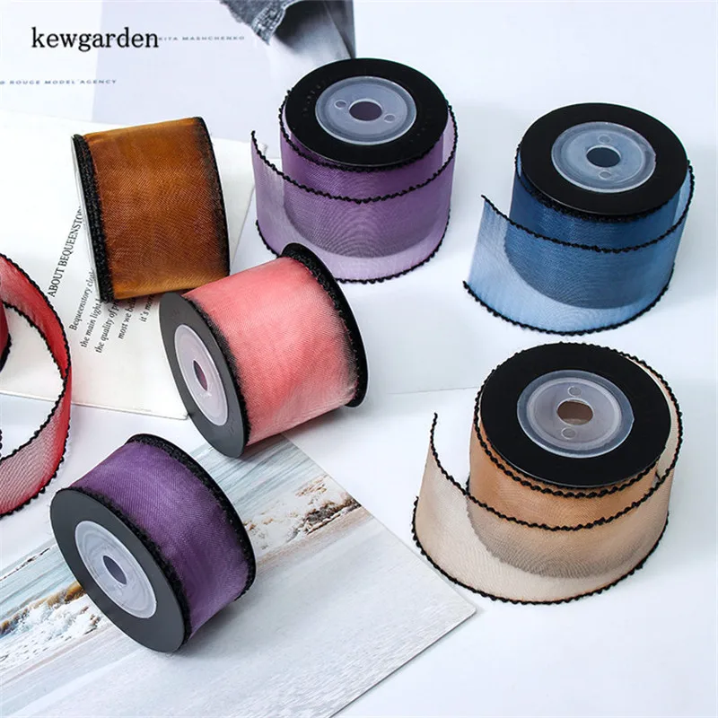 

Kewgarden 15 25 40mm Black Edge Organza Ribbons Packing Webbing Handmade Tape DIY Hair Bow Accessories Satin Ribbon 5 Meters