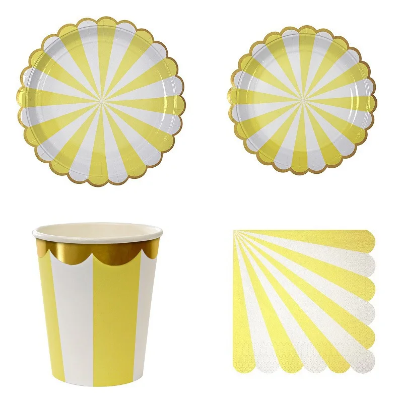 Gilding High-end Disposable Tableware Set Pink Green Striped Paper Plates Cups Napkins Party Wedding Carnival Supplies | Дом и сад
