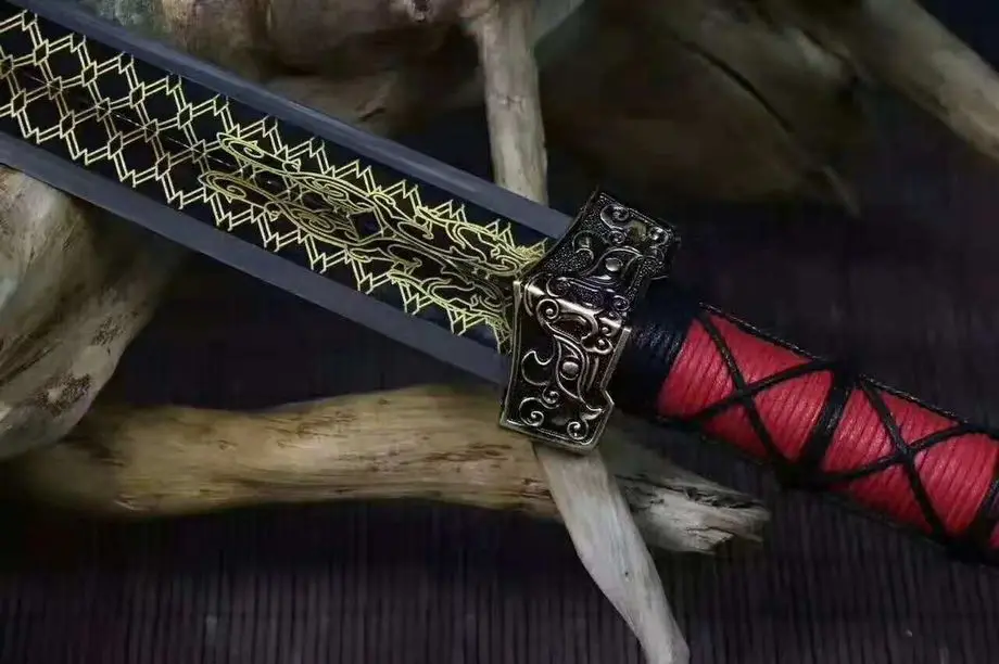 Ручная ковка искусственная кожа Высокоуглеродистая сталь Wu Shu Han Jian Full Tang можно