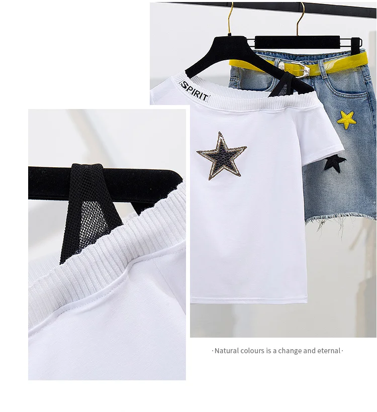 Женский комплект из 2 предметов футболка с короткими рукавами и пятиконечной