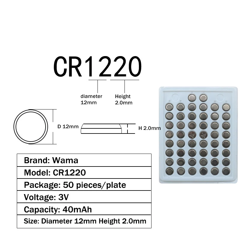 200pc 100% New CR1220 3V Литиевые кнопочные элементы питания автомобильный пульт