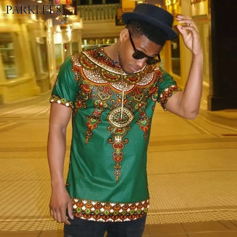 Мужская приталенная рубашка Dashiki Классическая с короткими рукавами в этническом
