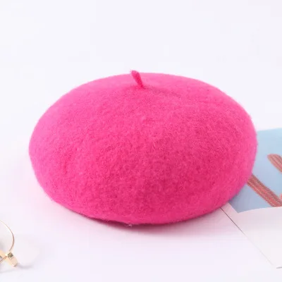 Rose red Зимний Элегантный шерстяной берет Женский Повседневный уличная теплый берет шапка осенние вечерние Клубные женские Берет шапочка - Цвет: Rose red
