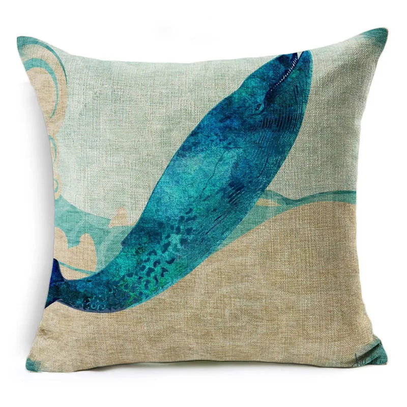 Bule Marine Turtles Octopus Sea Horse Jellyfish Throw Pillow Case On Couch Ocean Animal Linen Comfortable Cushion Cover | Дом и сад