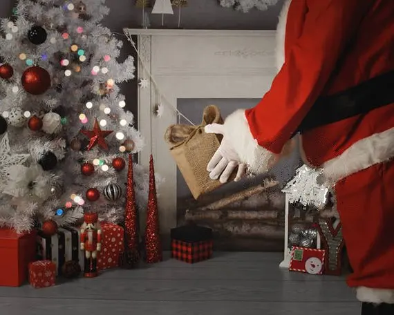 

Christmas Santa Clause decorations Tree gift room fireplace backgrounds Computer print children kids backdrops