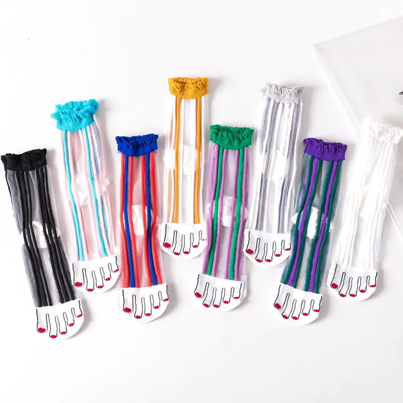 Тюлевые носки Chaussette Coeur милые женские сверкающие корейский стиль полосы