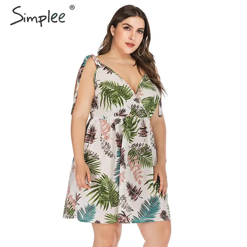 Simplee лист печати женское пляжное платье Лето Плюс Размер праздничные кружевные