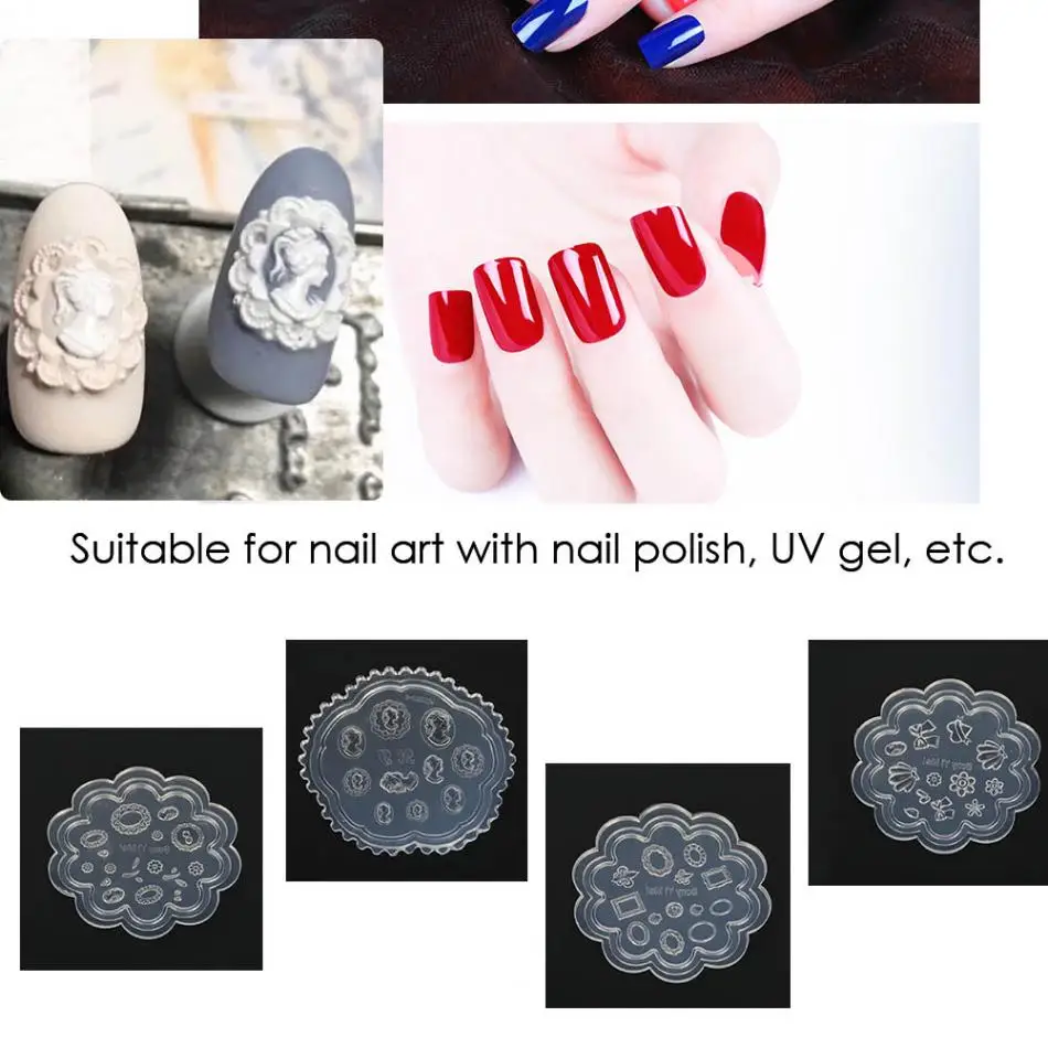 4 типа 3D Силиконовые Акриловые Резные формы для украшения ногтей DIY дизайн силиконовые шаблоны для дизайна ногтей шаблон для дизайна ногтей