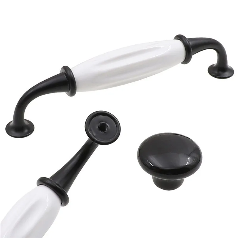 Черные/белые дверные ручки QVWN из цинкового сплава керамические для ящиков в