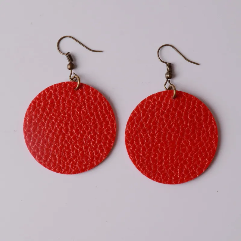 red Женские круглые серьги из искусственной кожи, блестящие серьги ручной работы, большие висячие серьги, ювелирные изделия в античном стиле JE0605 - Окраска металла: red