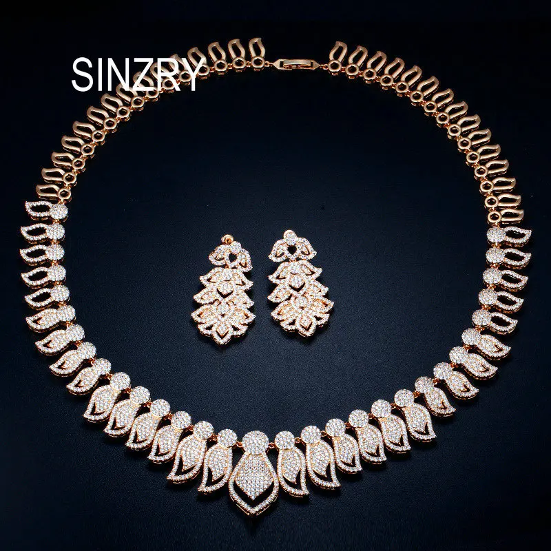 SINZRY отличное микро проложили кубический цирконий большой африканский Дубай золото свадебное ожерелье серьги Ювелирные наборы для женщин С...