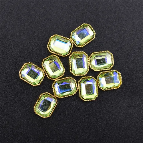 10Pcs-Square-Green 10 шт. Топ 3D очаровательные Стразы для украшения ногтей, Кристальные стразы, алмазные камни, драгоценные камни, ювелирные изделия для ногтей, аксессуары, Новое поступление, сплав - Цвет: 10Pcs-Square-Green