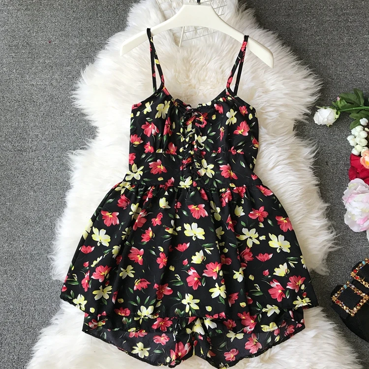 Женский шифоновый комбинезон ALPHALMODA с цветочным принтом на шнуровке в стиле ретро