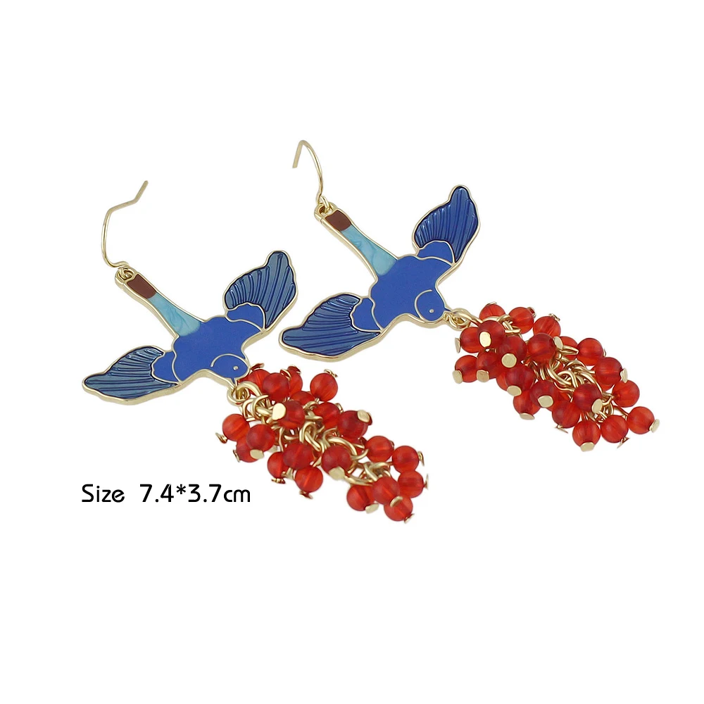 Jufee Party Earrings Bohemian Jewelry Blue Enamel Red Beads Swallow Bird Drop Hanging Fashion Accessories|party earrings|earrings bohemianhanging