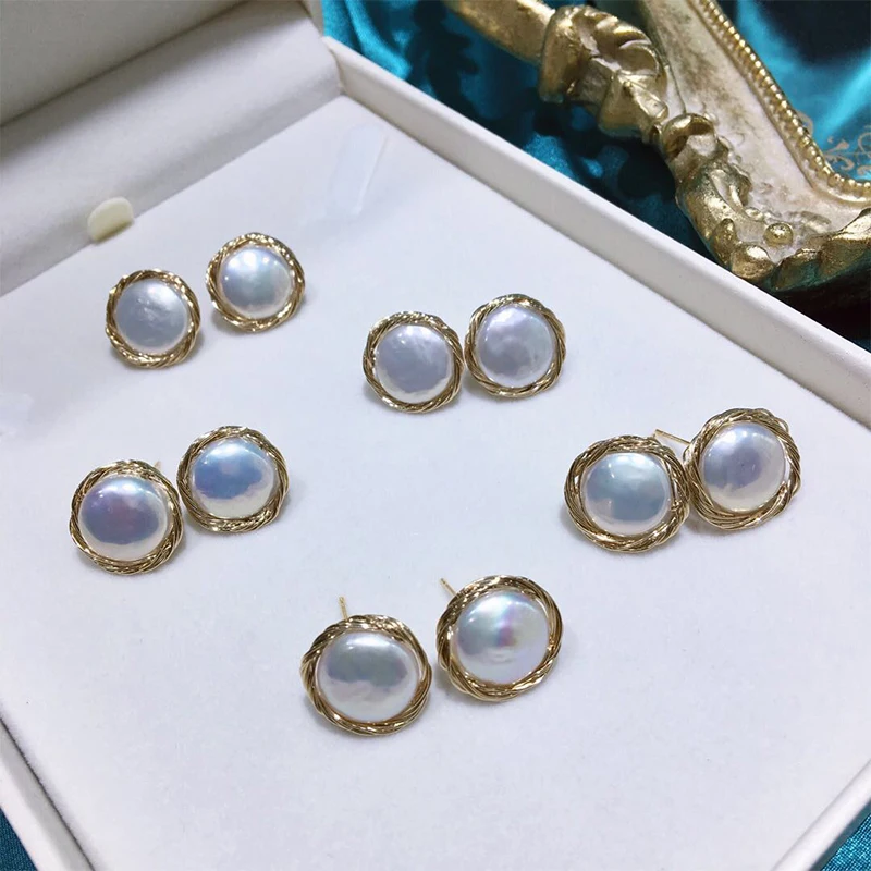 ANI 14K рулон желтое золото женские серьги гвоздики для помолвки натуральная