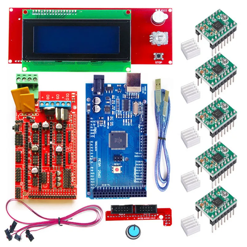 Reprap Ramps 1 4 комплект RAMPS + 2004 контроллер ЖК MEGA 2560 R3 Драйвер A4988 для 3D принтера|Детали и