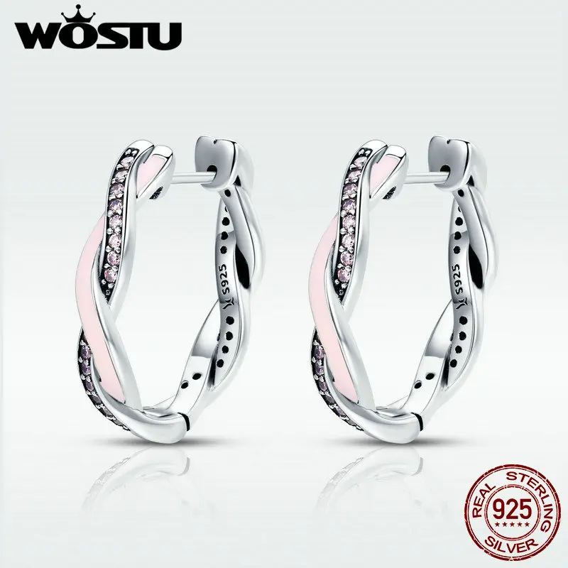 WOSTU горячая Распродажа 925 пробы серебряные серьги-гвоздики с розовой эмалью для женщин, хорошее ювелирное изделие, подарок FIE297