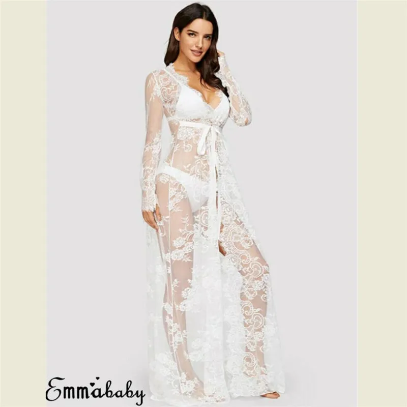 Летний женский купальник бикини накидка сексуальный пляжный кружевное длинное