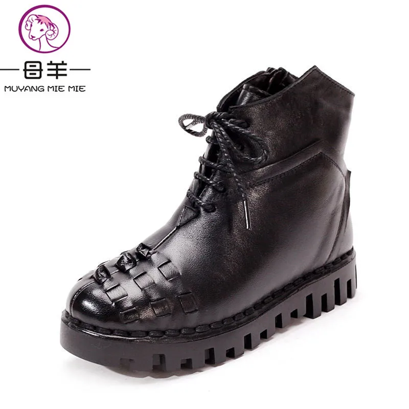 Зимние ботильоны из натуральной кожи на платформе зимние ботинки плоской