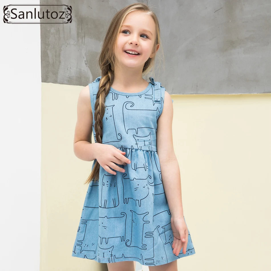Джинсовая одежда для девочек sanluusb детское Хлопковое платье с котом малышей