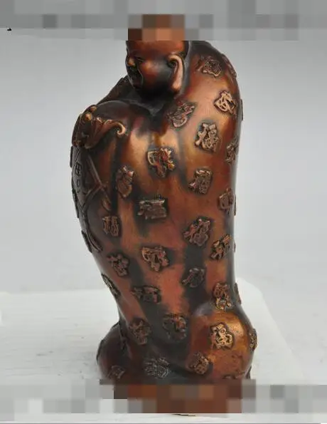 

Free shipping S03437 8" chinese bronze wealth animal bat Maitreya Buddha fu lucky auspicious statue