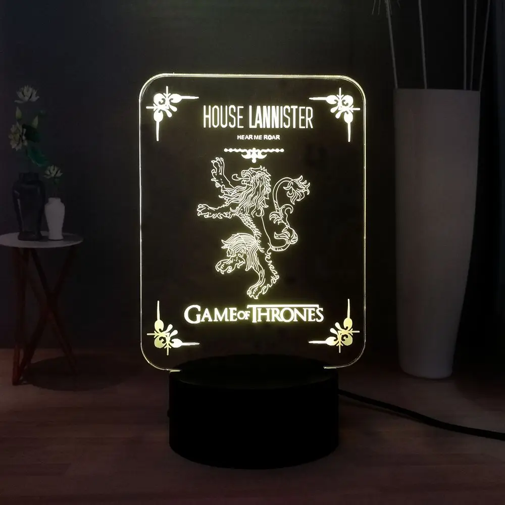 Бесплатная доставка светодиодный 3D оптический ночное освещение в доме LANNISTER Игра