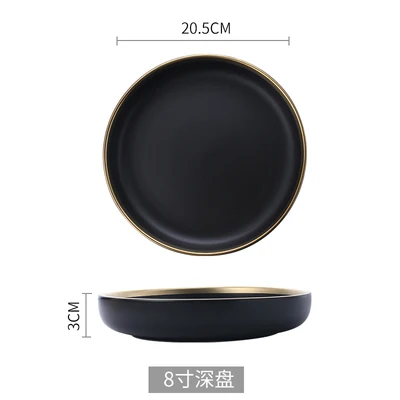 Black Deep Plate Керамическая золотая инкрустация, белые и черные тарелки, блюдо для стейка, посуда в скандинавском стиле, миска, Ins, обеденная тарелка, фарфоровый набор посуды - Цвет: Black Deep Plate