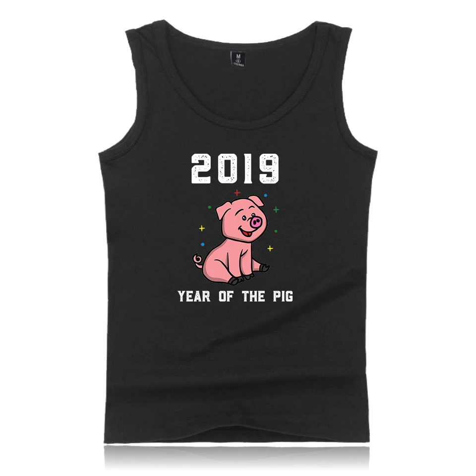 2019 Year Of The Pig Tank Shirt Men Women Funny Sleeveness Tops Print Hip Hop Youngs Summer Clothing | Мужская одежда