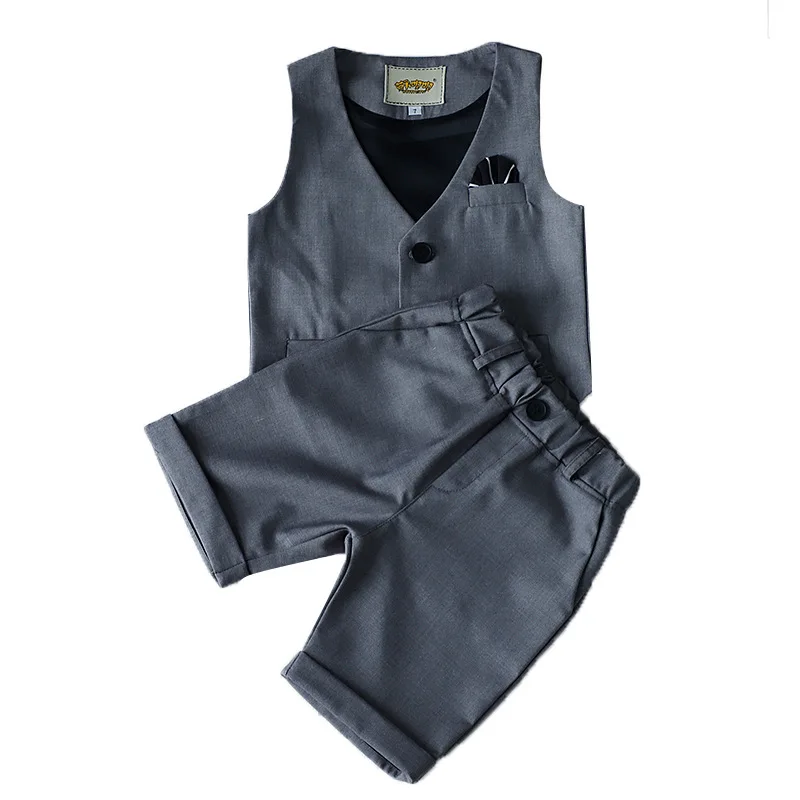 Flower Boys Summer Suit Set Gentleman Kids Boy Vest Short Shirt Fashion Formal Birthday Party Wedding Children Clothing F134 | Детская