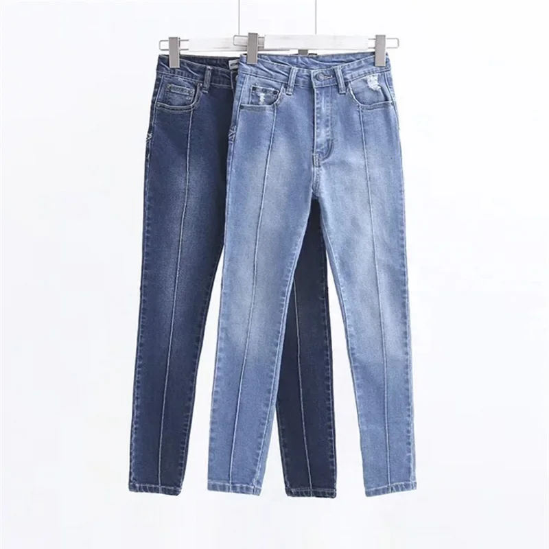 Женские узкие джинсы с завышенной талией Модные джинсовые штаны-карандаш стрейч