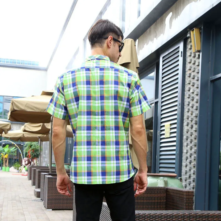 

Summer Casual Mens Short Sleeved Pliad Shirt Male Fit Slim Shirt Business Casual Men Shirt Mens Casual Shirts Camisa Masculina