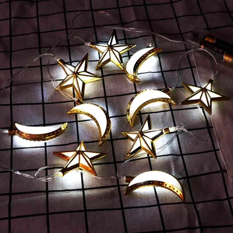 1 DIY Романтическая звезда Луна Рамадан фонарь декоративные светодиодные лампочки струна Eid Рамадан мусульманский ислам Декор поставки дерево огни - Цвет: 1