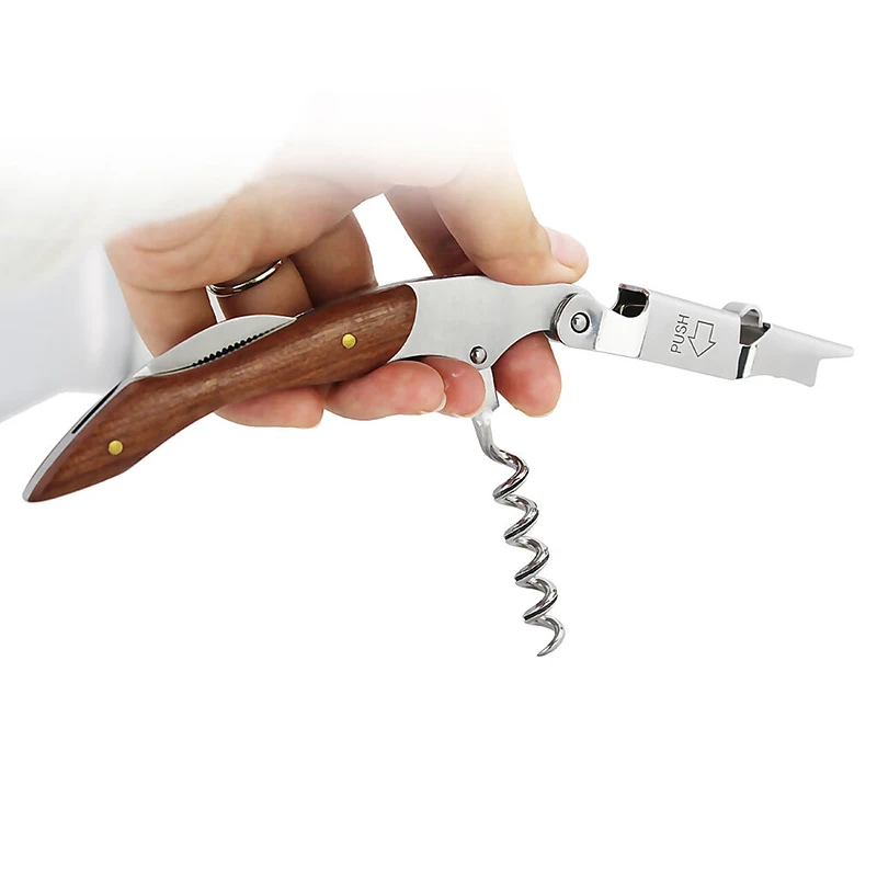 

Multifunction Corkscrew Wine Bottle Opener Stainless Steel Rosewood Cutter QP2