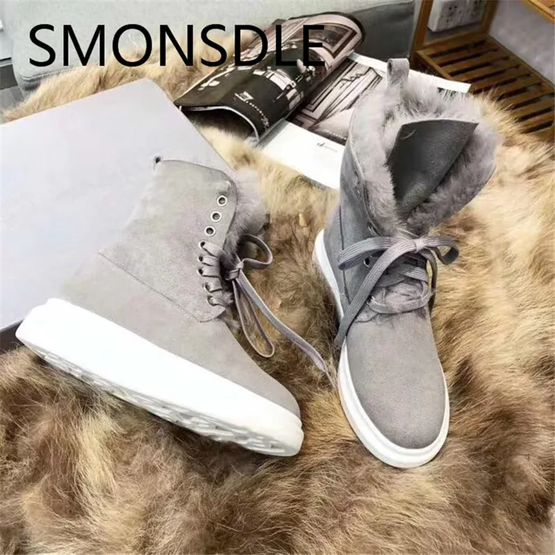 SMONSDLE/Новые модные черные зимние женские ботильоны из натуральной кожи с круглым