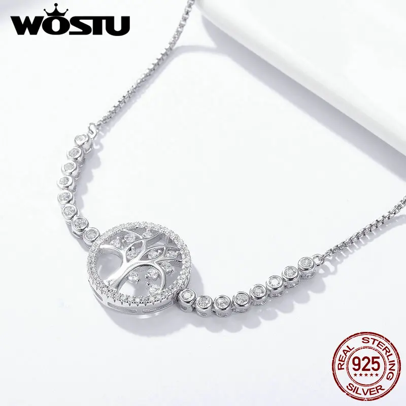WOSTU подлинный 100% Стерлинговое Серебро 925 пробы Древо жизни Теннисный браслет
